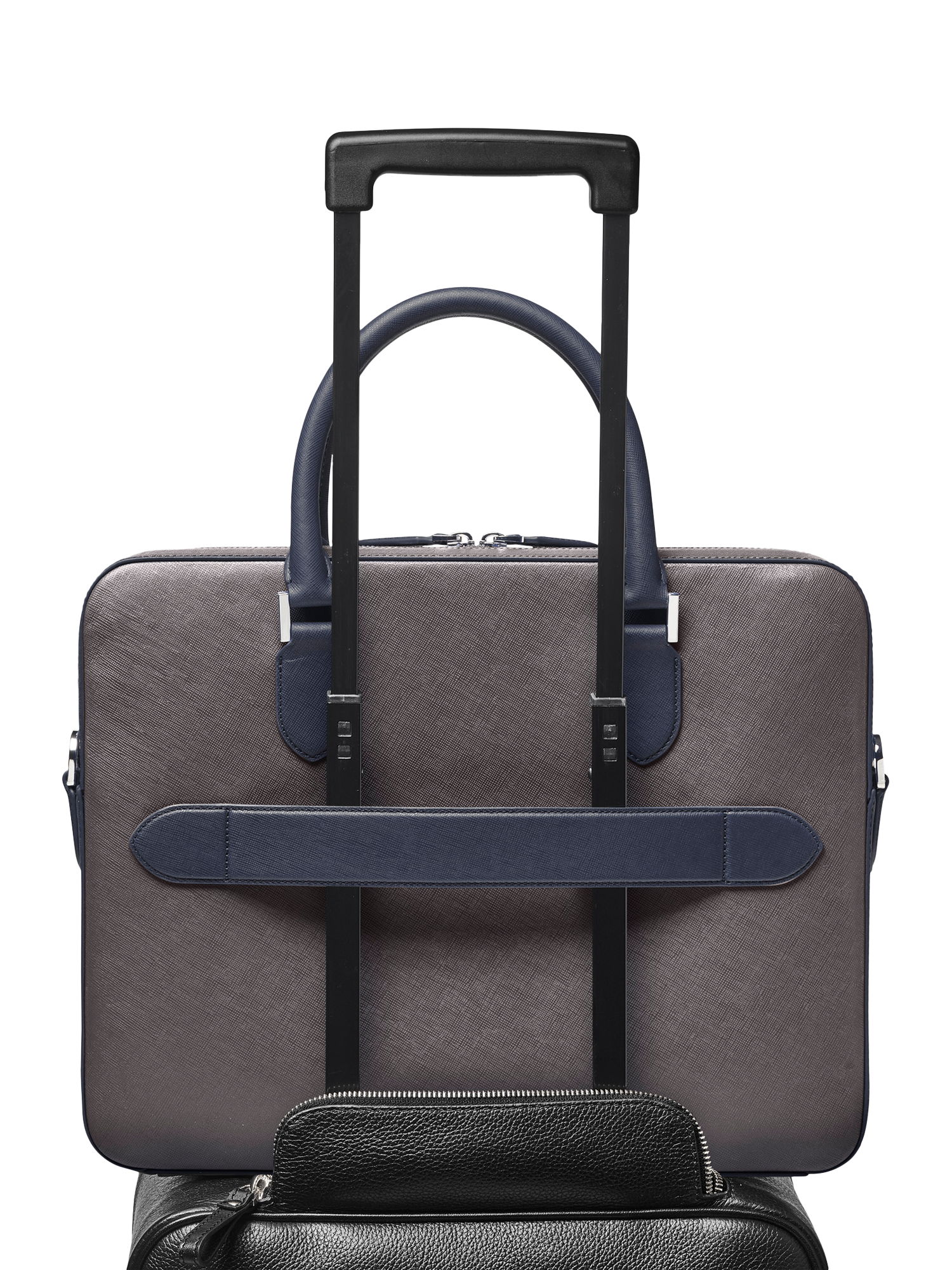 Product image 8 of 11, which shows Aspinal of London Leather Slim Briefcase, Grey/Navy