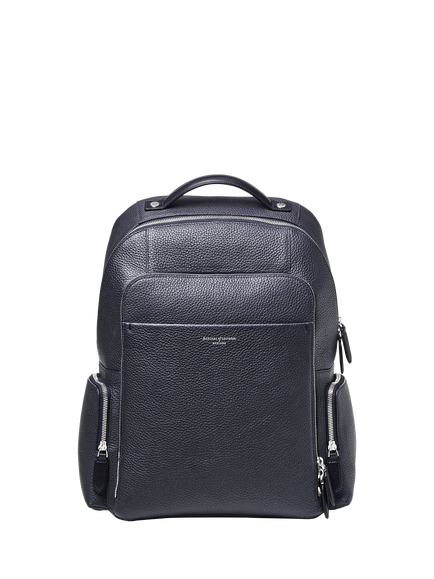 Aspinal of London Reporter Leather Zipped Rucksack, Navy - view 2, Navy