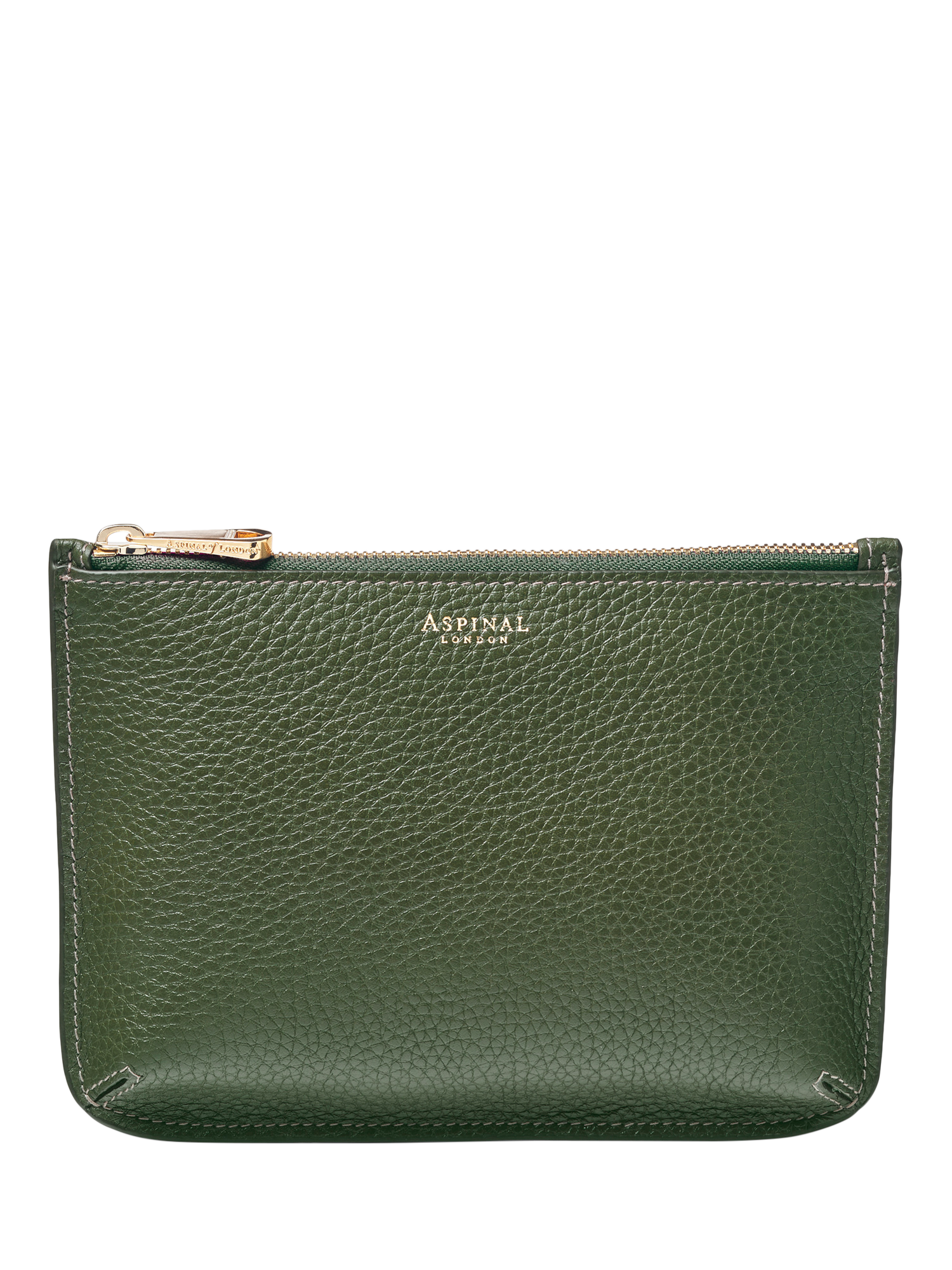 Product image 1 of 4, which shows Aspinal of London Medium Ella Pebble Grain Leather Pouch, Racing Green