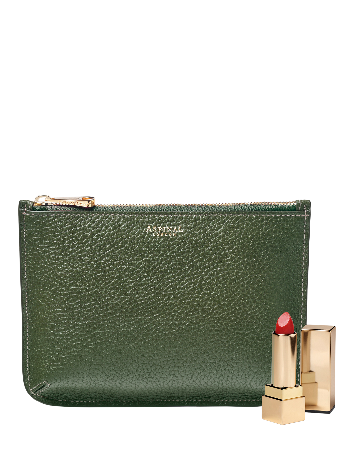 Product image 2 of 4, which shows Aspinal of London Medium Ella Pebble Grain Leather Pouch, Racing Green