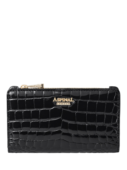Aspinal of London Mayfair Patent Croc Coin & Card Purse, Black