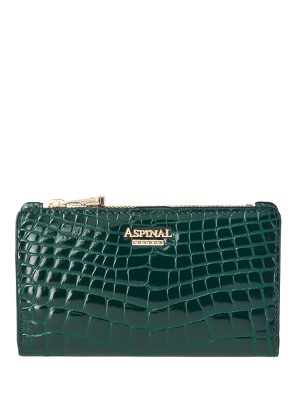 Aspinal of London Mayfair Patent Croc Coin & Card Purse, Evergreen