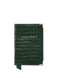 Aspinal of London Croc Effect Leather Passport Cover, Evergreen