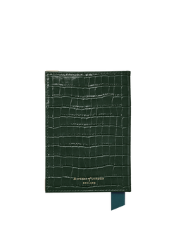 Aspinal of London Croc Effect Leather Passport Cover - view 2, Evergreen