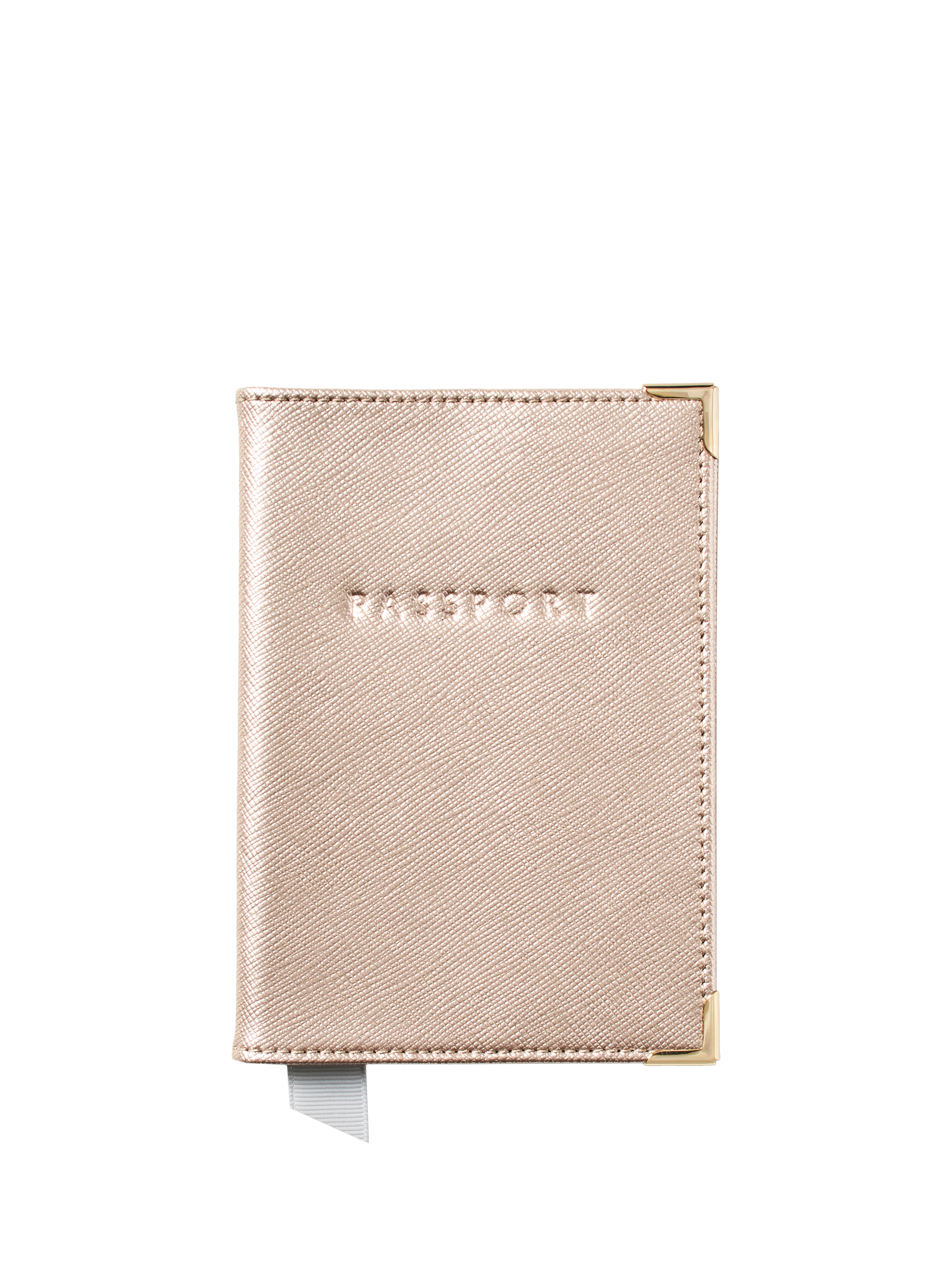 Aspinal of London Leather Passport Cover, Champagne Metallic