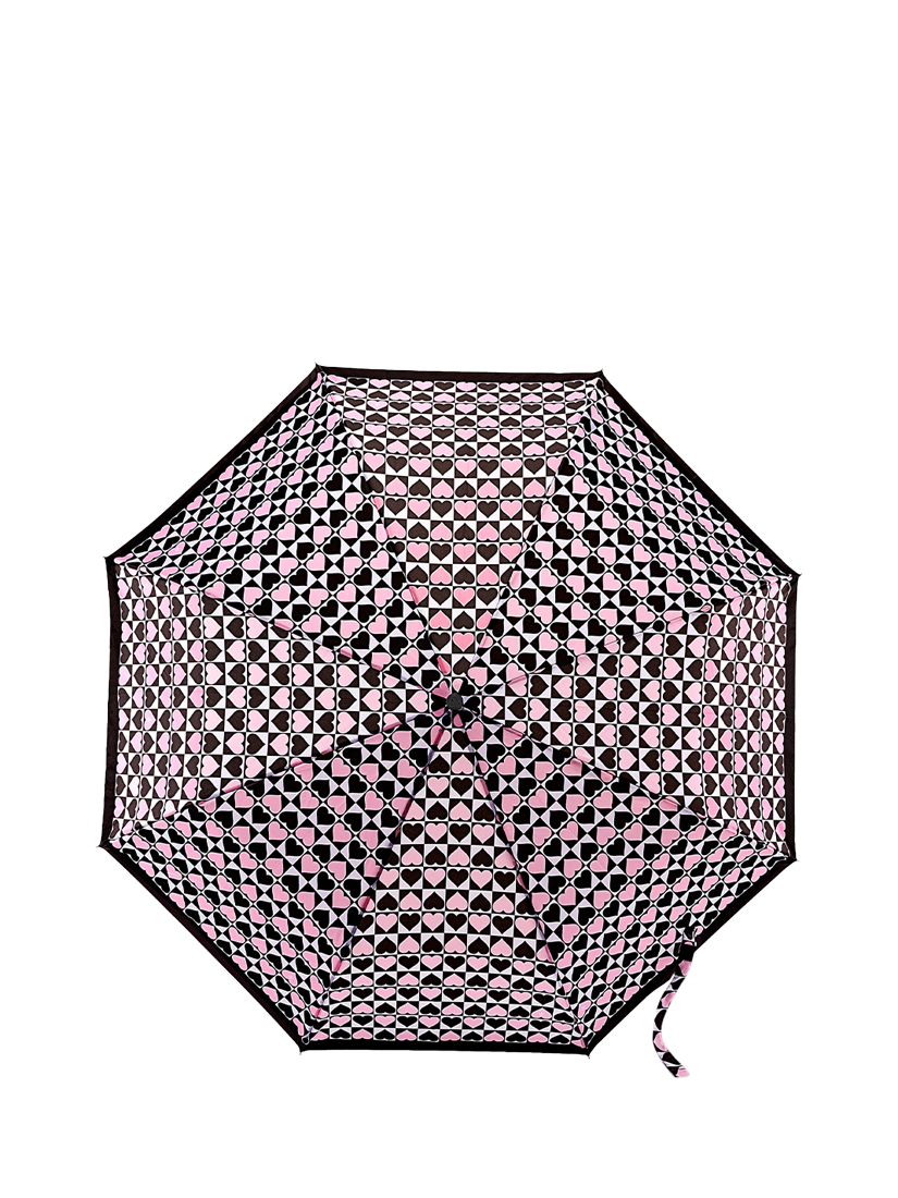 Product image 1 of 9, which shows Fulton L354 Minilite 2 Harlequin Heart Umbrella, Black/Pink/White