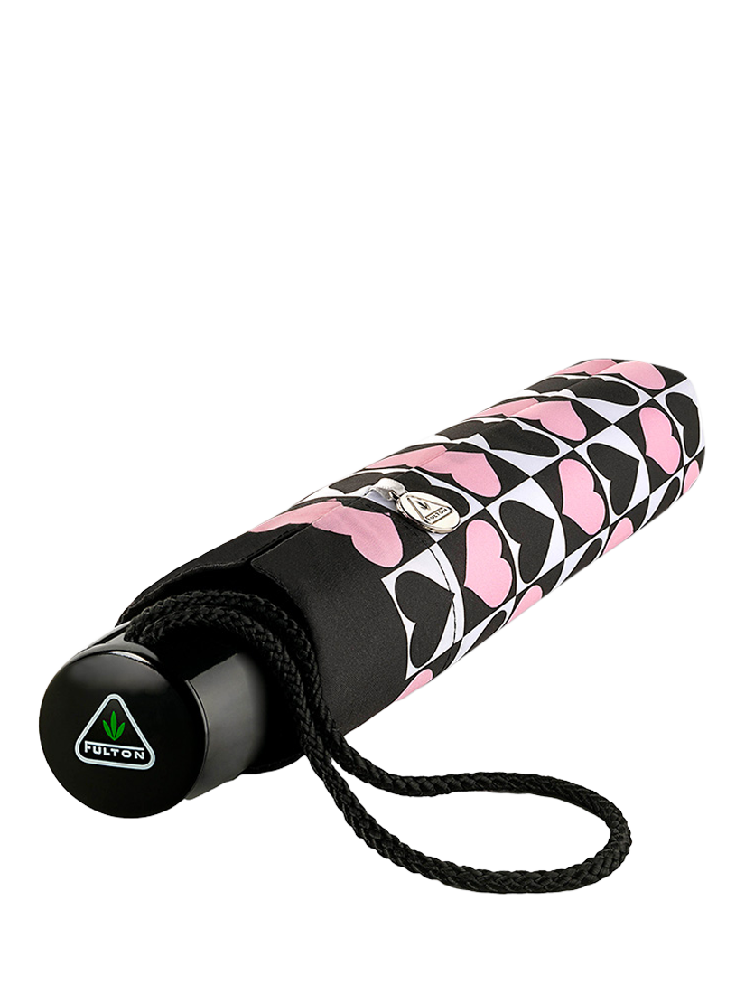 Product image 2 of 9, which shows Fulton L354 Minilite 2 Harlequin Heart Umbrella, Black/Pink/White