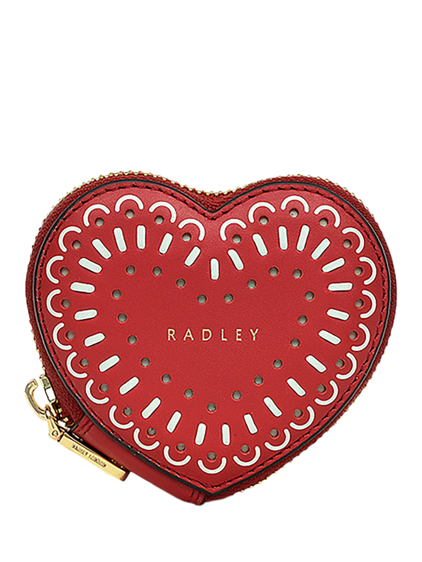 Product image 1 of 3, which shows Radley Valentine's Leather Heart Coin Purse, Crimson/White