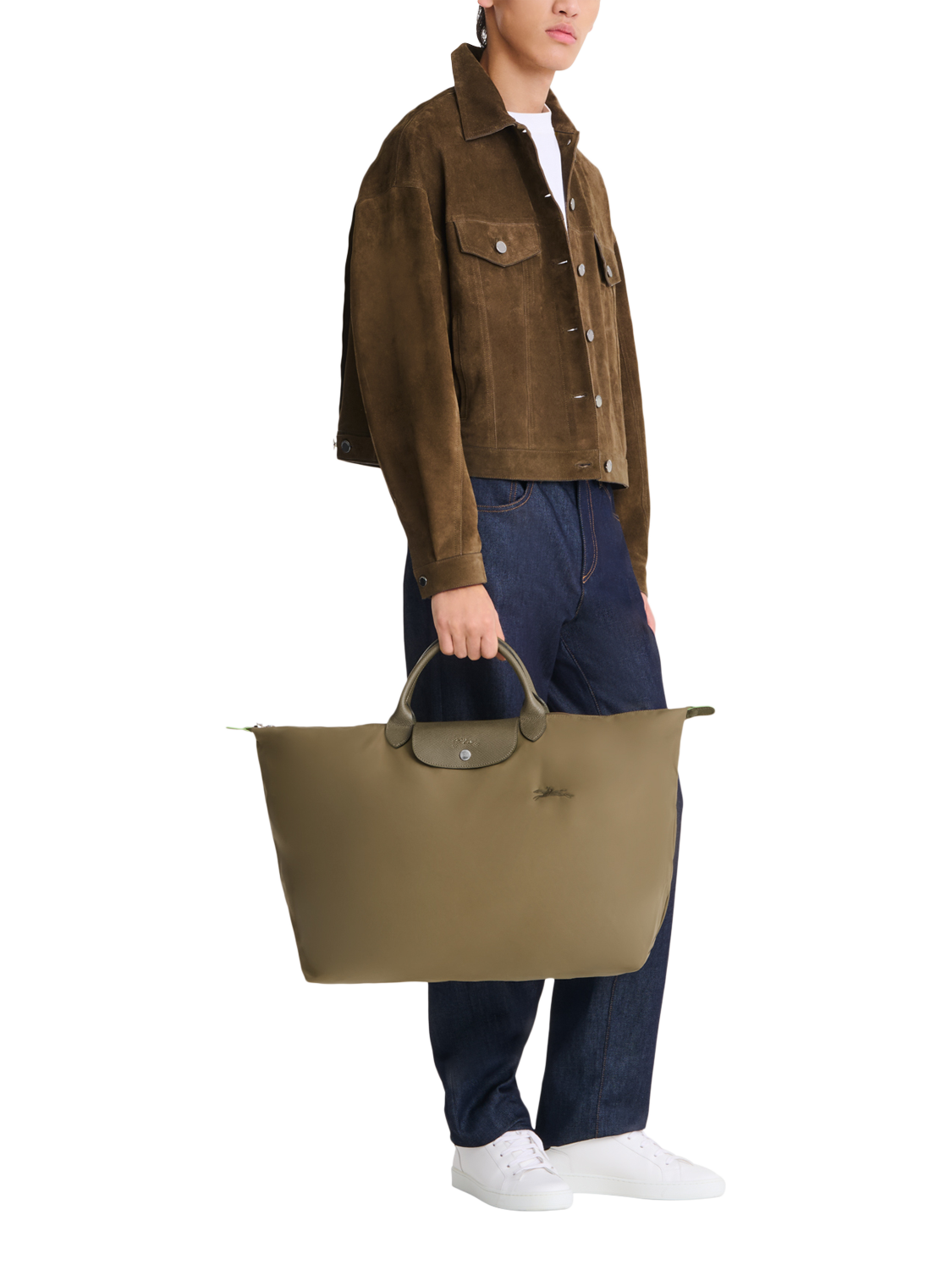 Product image 2 of 7, which shows Longchamp Le Pliage Green Recycled Canvas Large Travel Bag, Artichoke