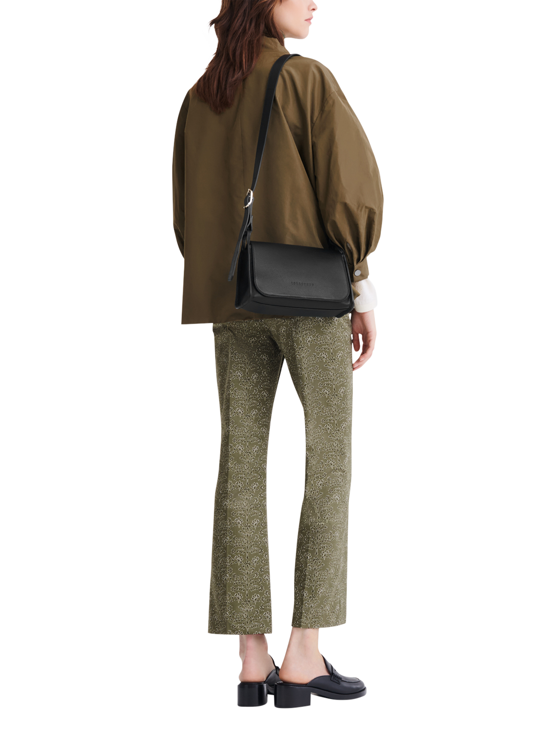 Product image 2 of 3, which shows Longchamp Le Foulonné Leather Cross Body Bag, Black