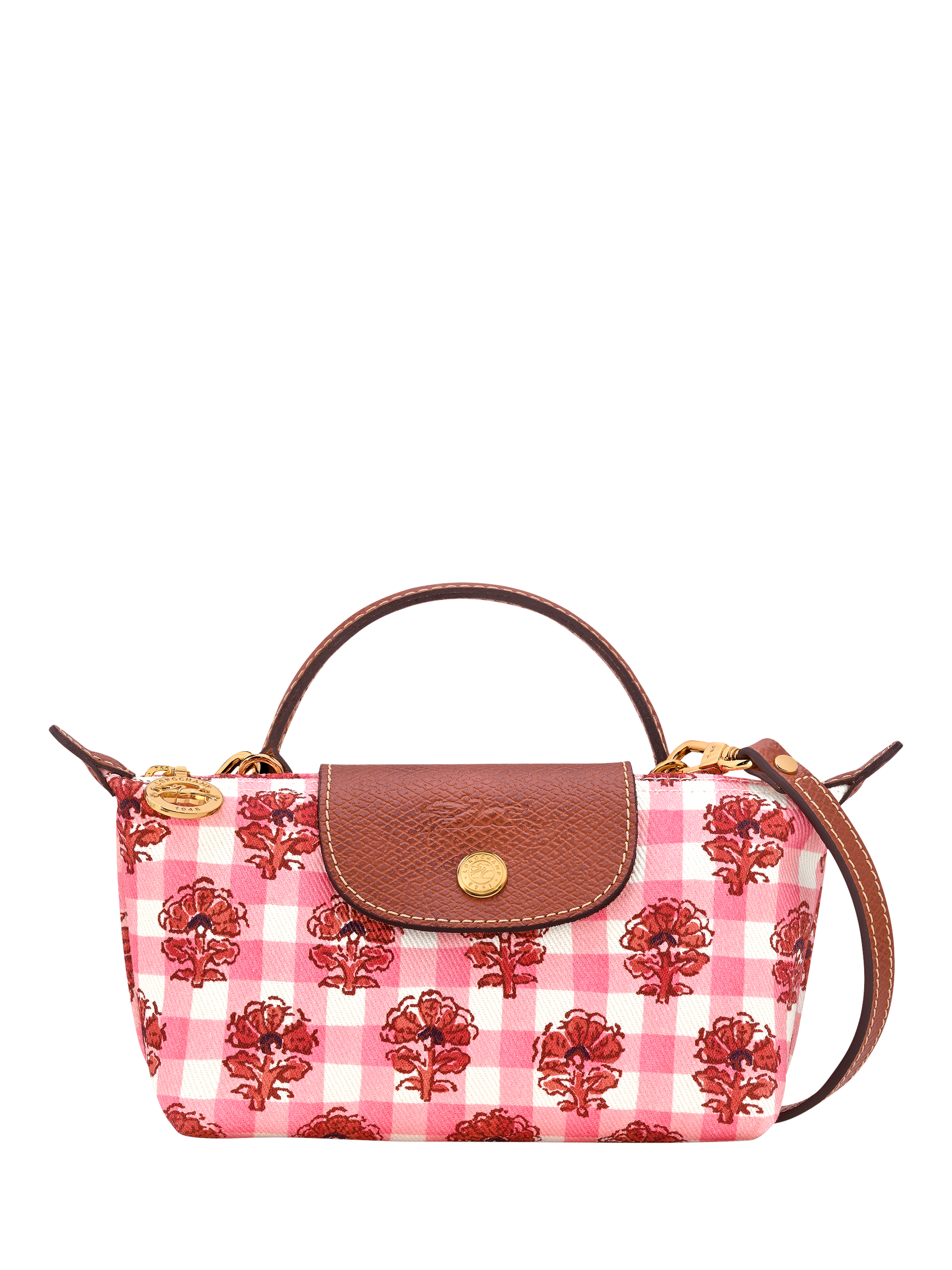Longchamp Le Pliage Artichoke & Gingham Shoulder Pouch, Blush