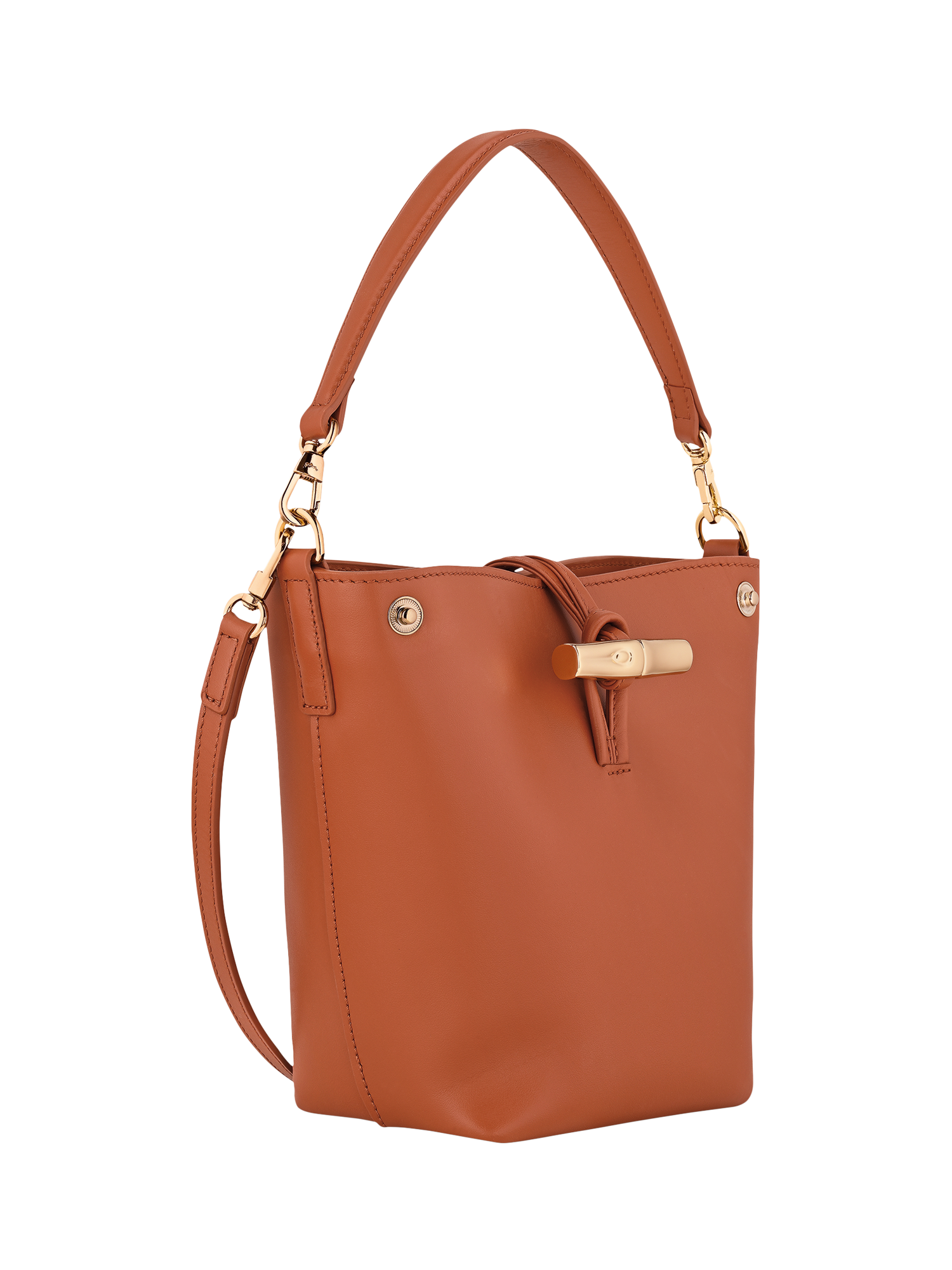 Product image 3 of 5, which shows Longchamp Le Roseau XS Leather Bucket Bag, Bark
