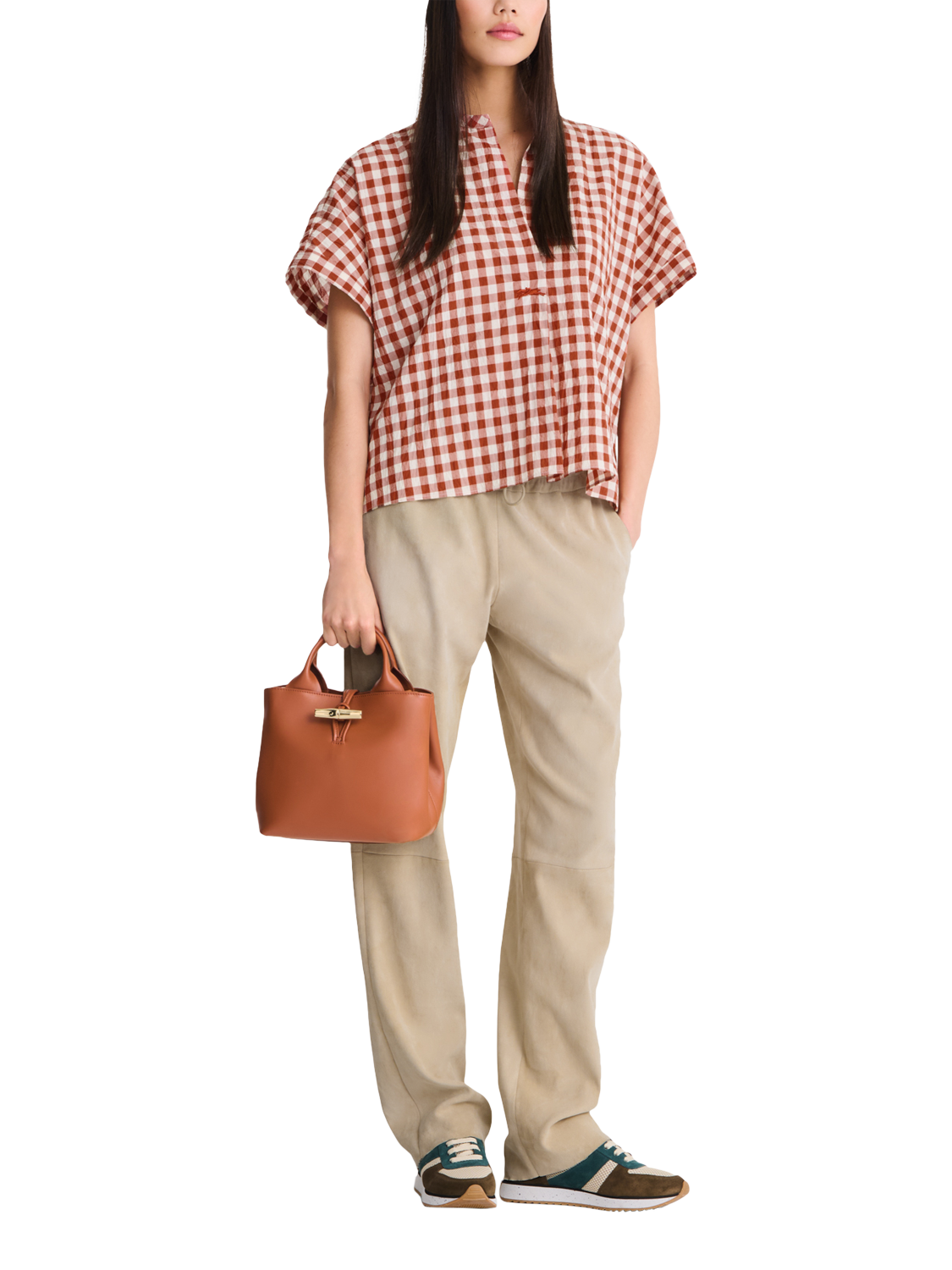 Product image 2 of 5, which shows Longchamp Le Roseau Leather Small Crossbody Bag, Bark