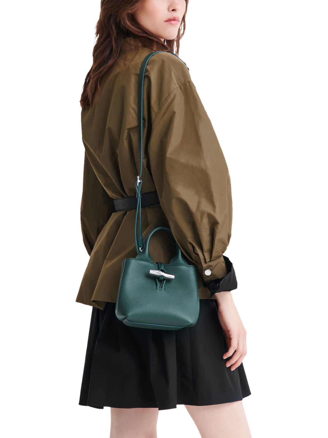 Product image 2 of 3, which shows Longchamp Le Roseau XS Grained Leather Crossbody Bag, Cedar
