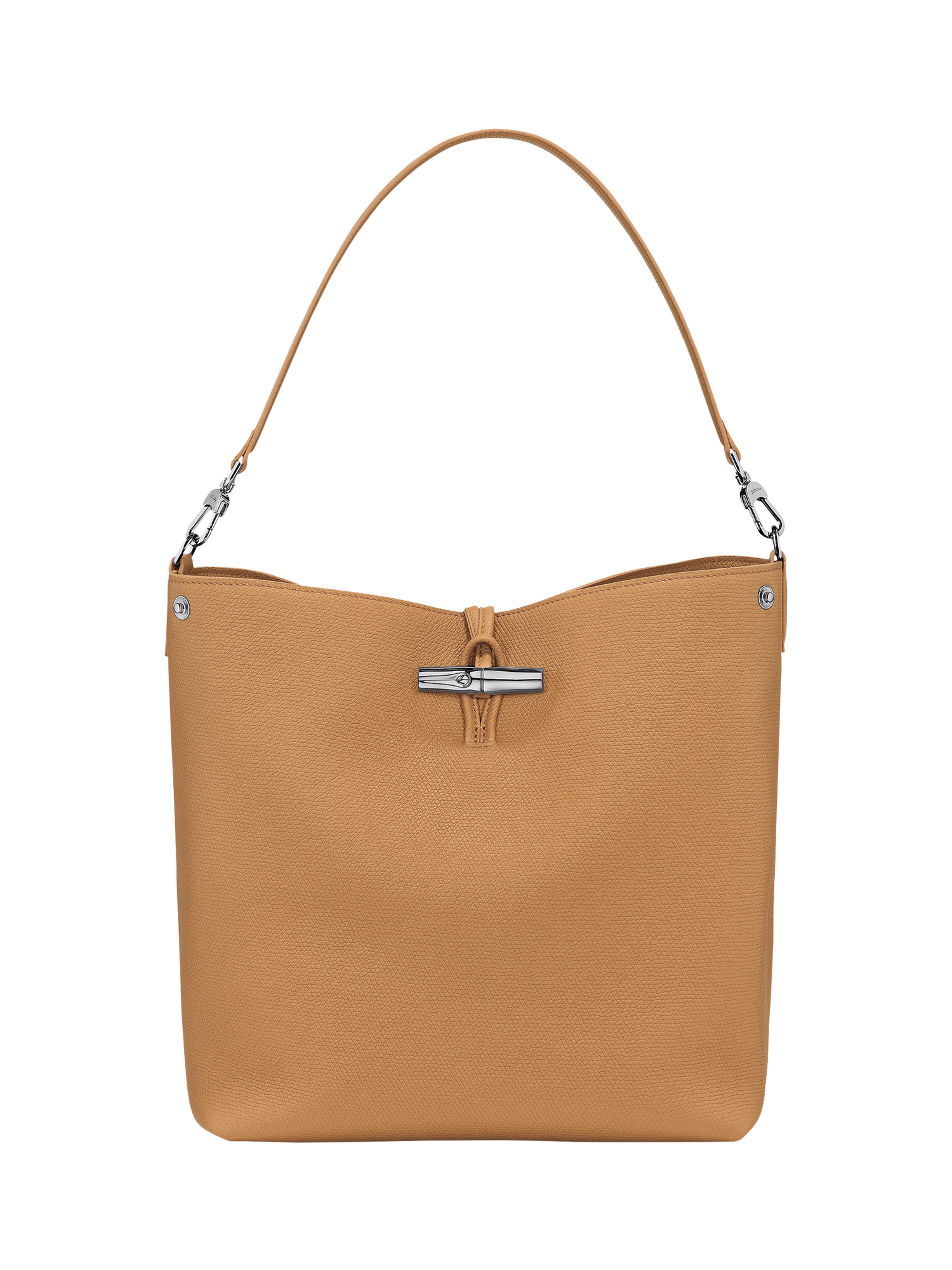 Product image 1 of 2, which shows Longchamp Le Roseau Grained Leather Large Shoulder Bag, Walnut