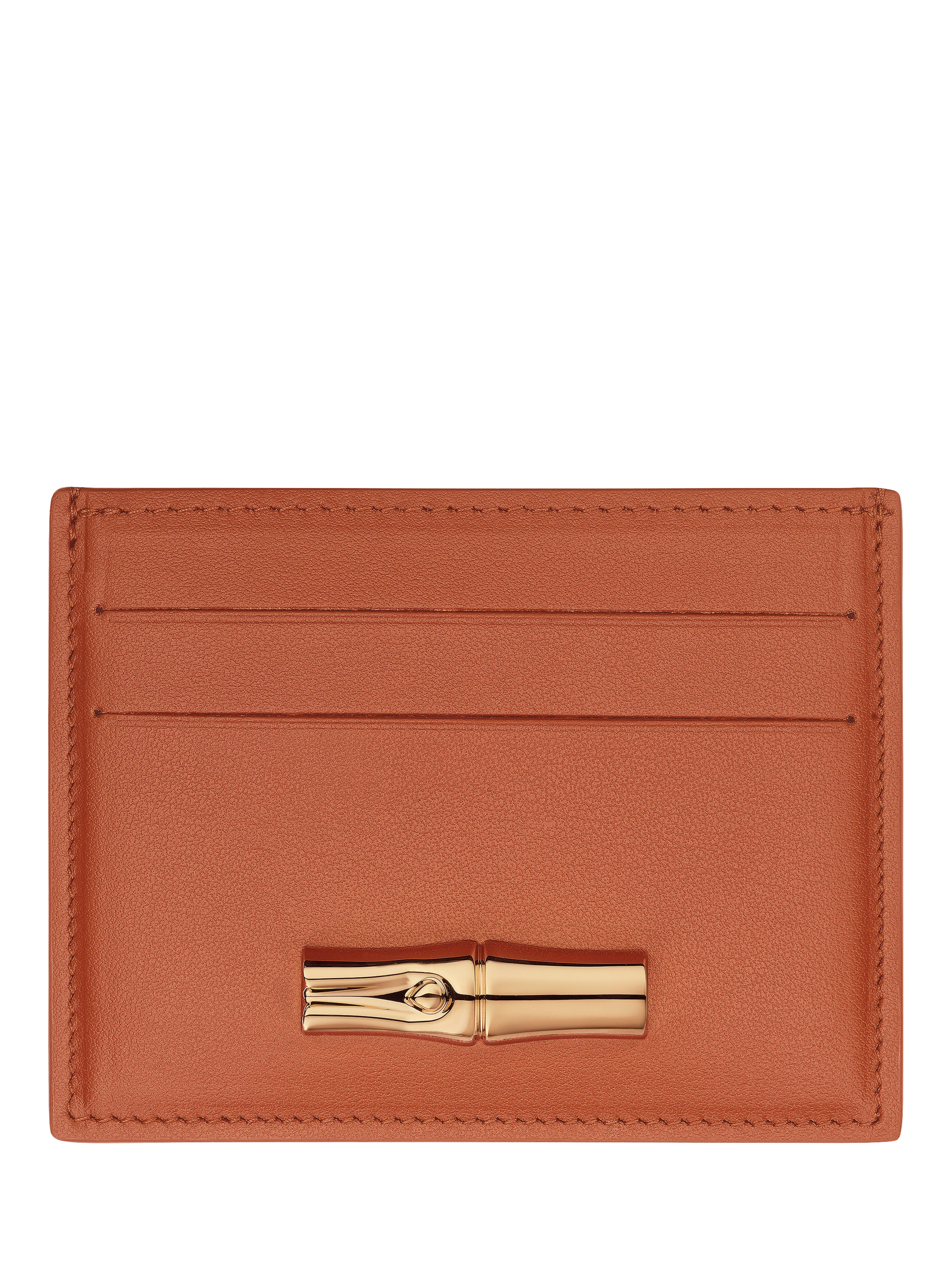 Product image 1 of 2, which shows Longchamp Le Roseau Leather Card Holder, Bark