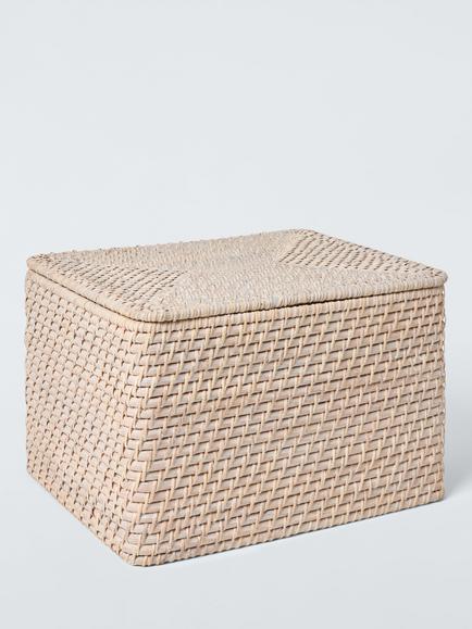 John Lewis Lidded Rattan Storage Basket, Off White, Off White