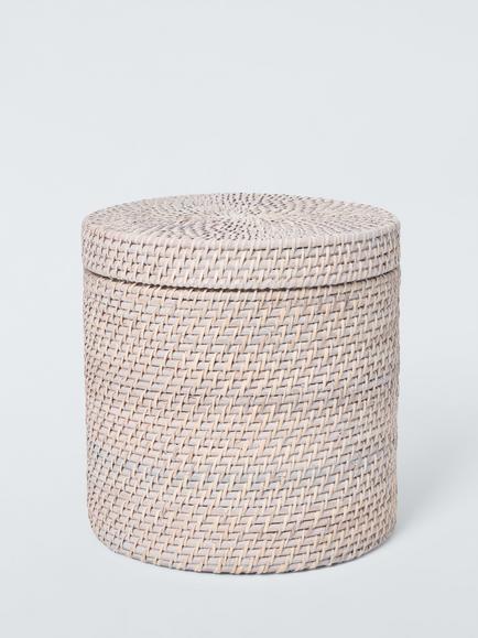 John Lewis Lidded Rattan Basket, Whitewash, Large, White Wash