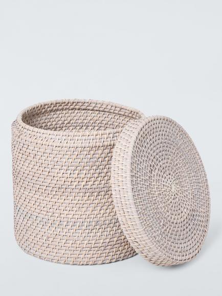 John Lewis Lidded Rattan Basket, Whitewash, Large - view 2, White Wash