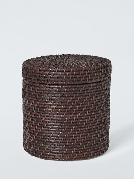 John Lewis Lidded Rattan Storage Basket, Cacao Washed, Cocoa