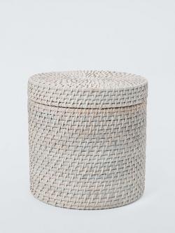 John Lewis Lidded Rattan Storage Basket, Whitewash, White Wash