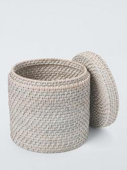 John Lewis Lidded Rattan Storage Basket, Whitewash - view 2, White Wash