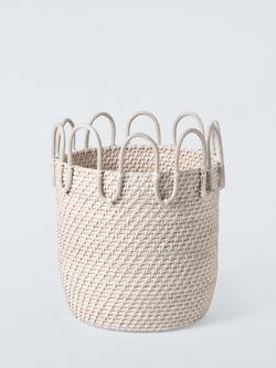 John Lewis Rattan and Rope Storage Basket, Whitewash, Off White
