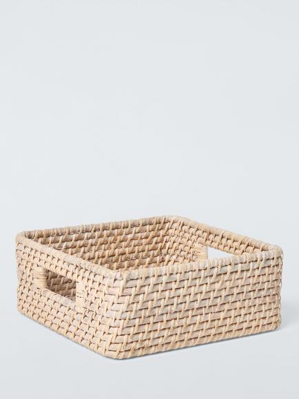 John Lewis Shallow Rattan Storage Basket, Off White, Off White