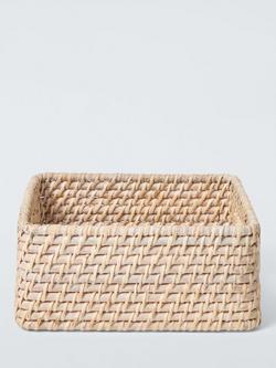 John Lewis Shallow Rattan Storage Basket, Off White - view 2, Off White