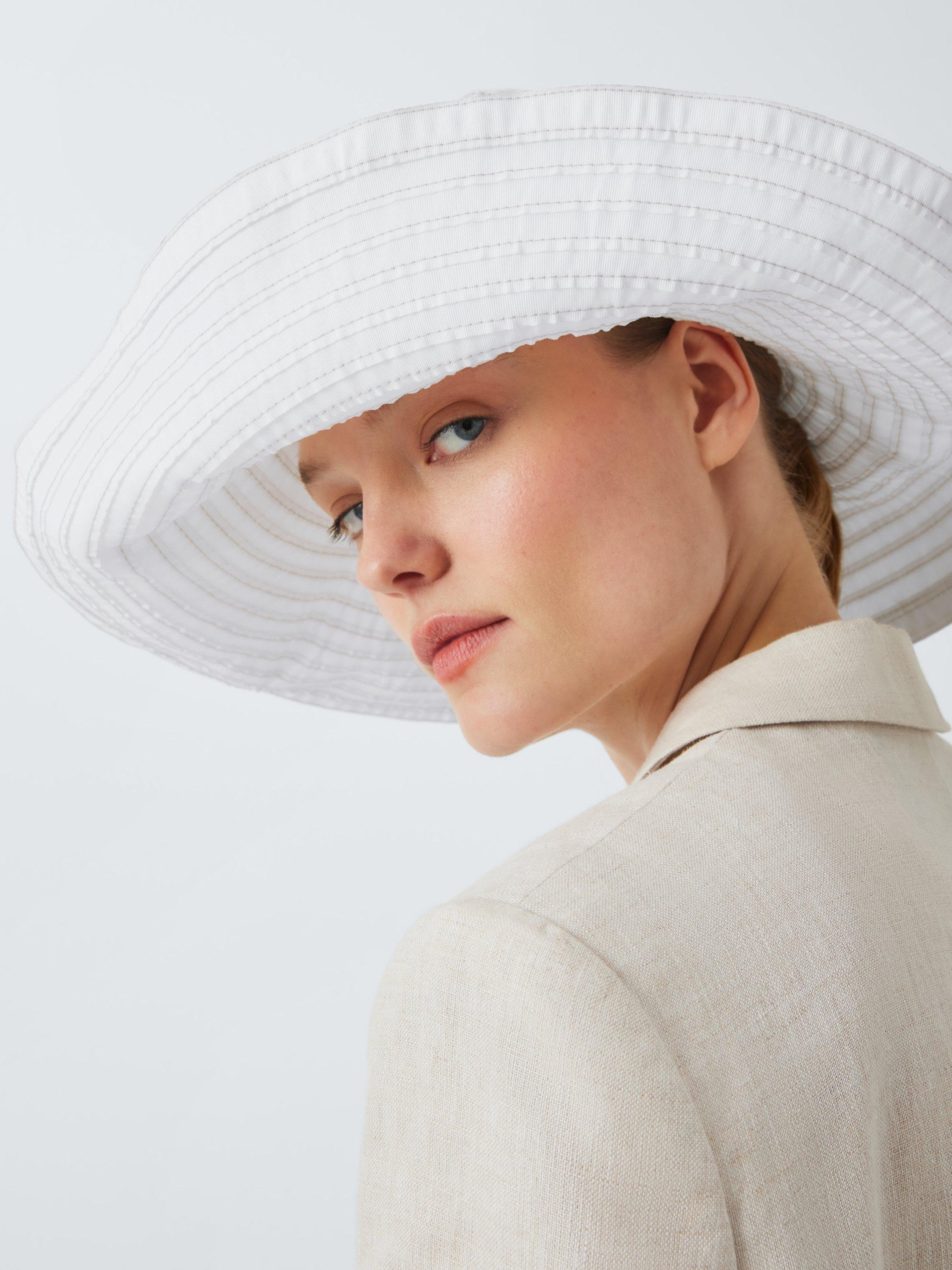 Product image 1 of 4, which shows John Lewis Wide Plaited Bucket Hat, White