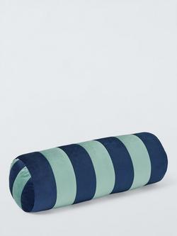 John Lewis Velvet Stripe Bolster Cushion - view 2, Blue