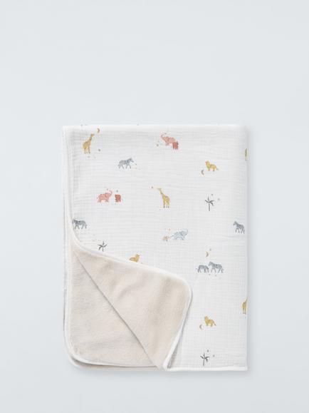 John Lewis Celeste Safari Muslin Blanket, 75 x 100cm, Multi