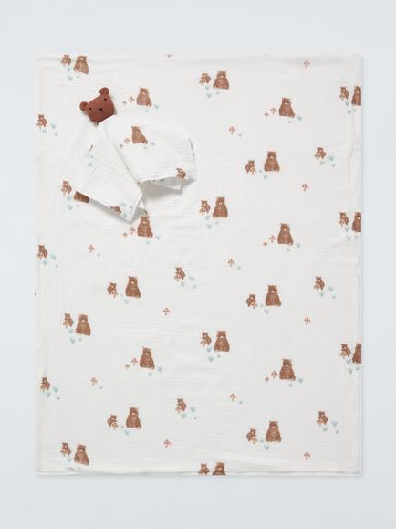 John Lewis Teddy Bear Muslin Baby Blanket and Comforter Gift Set, Multi