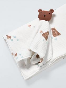 John Lewis Teddy Bear Muslin Baby Blanket and Comforter Gift Set - view 2, Multi