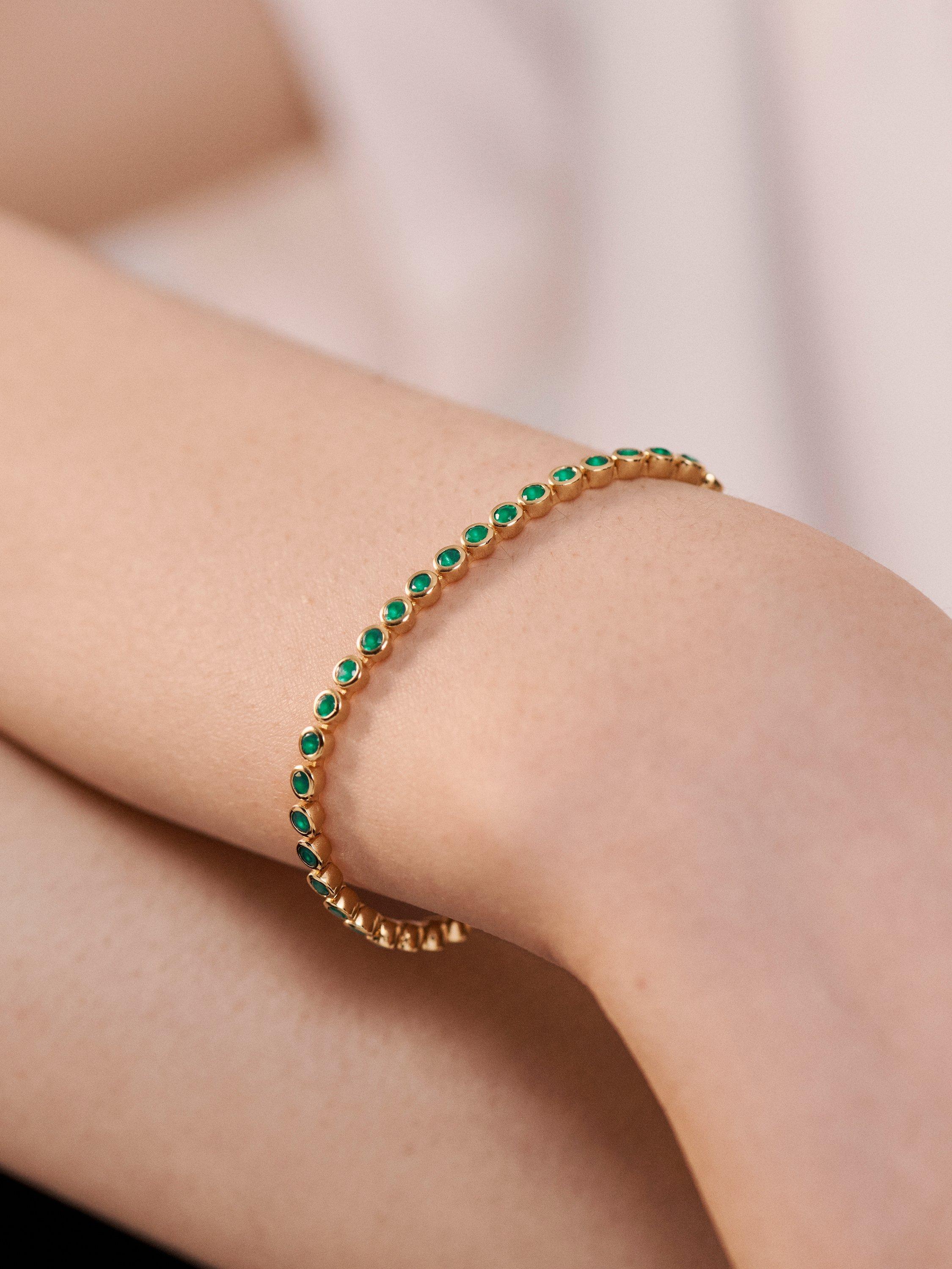 Product image 3 of 4, which shows Monica Vinader Essential Onyx Tennis Bracelet, Gold, Large