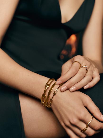 Monica Vinader Lab Grown Diamond Signature Link Bangle, Gold - view 2, Gold