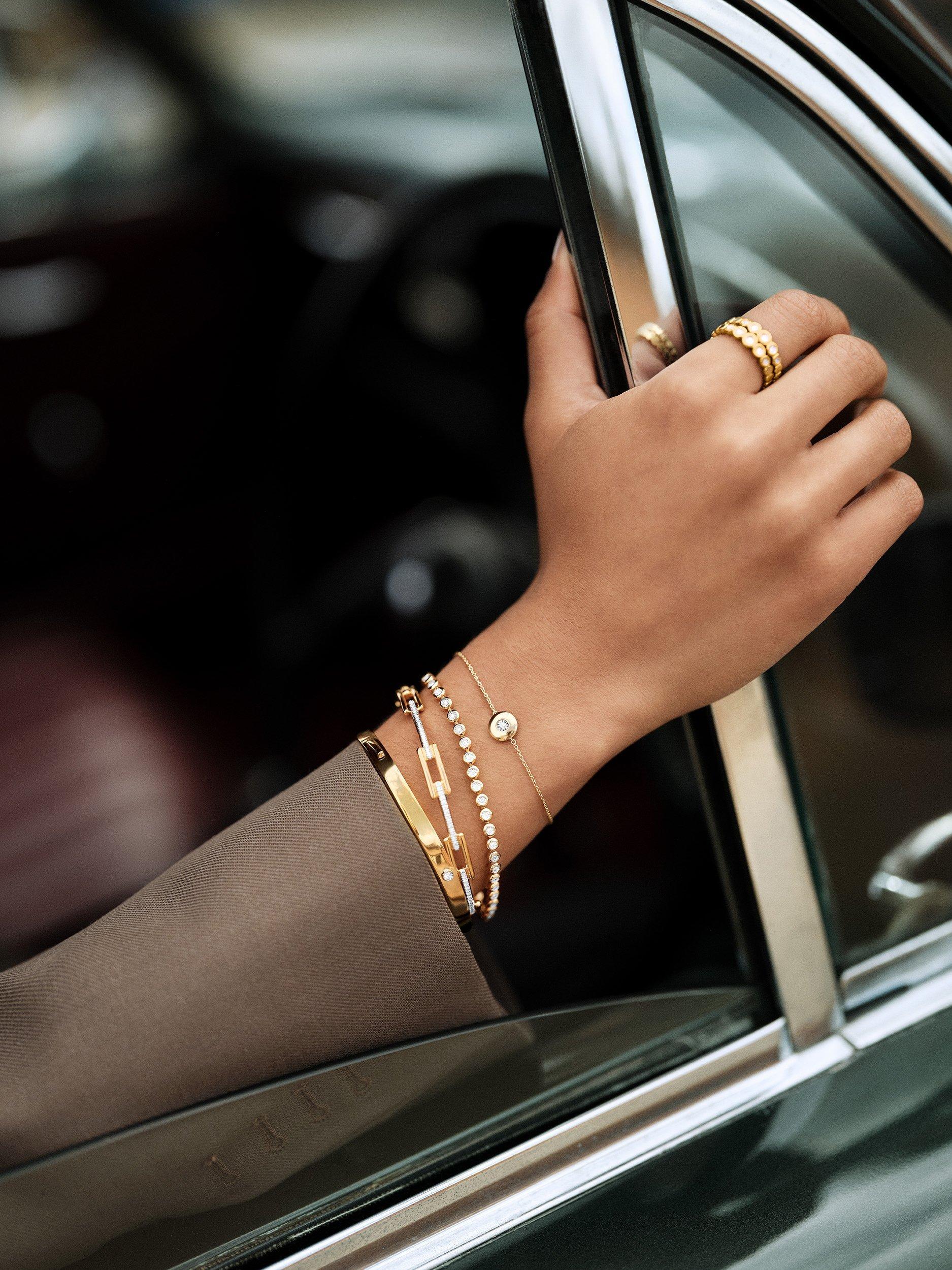 Product image 2 of 2, which shows Monica Vinader Lab Grown Diamond Essential Tennis Bracelet, Gold, Small
