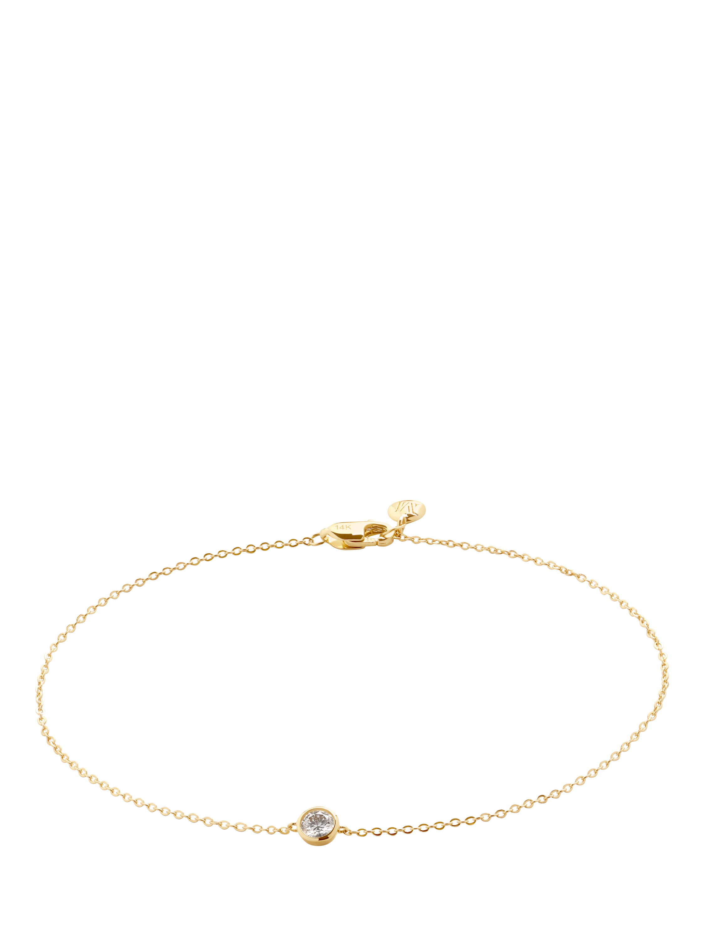 Product image 1 of 3, which shows Monica Vinader 14ct Solid Gold Solitaire Lab Grown Diamond Chain Bracelet, Gold, Large