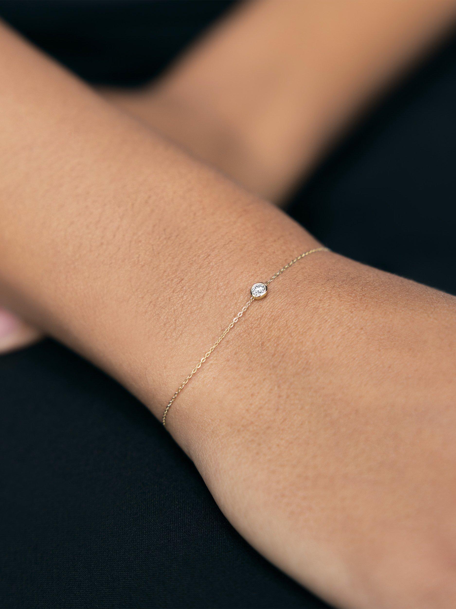 Product image 3 of 3, which shows Monica Vinader 14ct Solid Gold Solitaire Lab Grown Diamond Chain Bracelet, Gold, Large