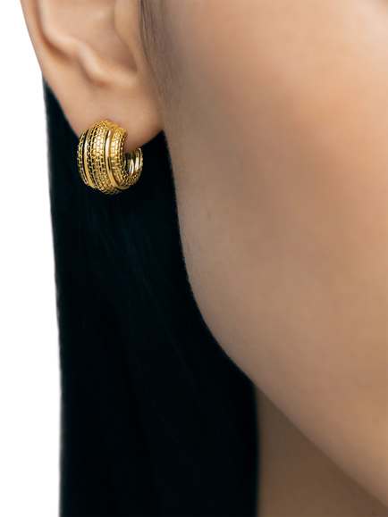 Monica Vinader Heirloom Small Ridged Demi Hoop Earrings - view 2, Gold