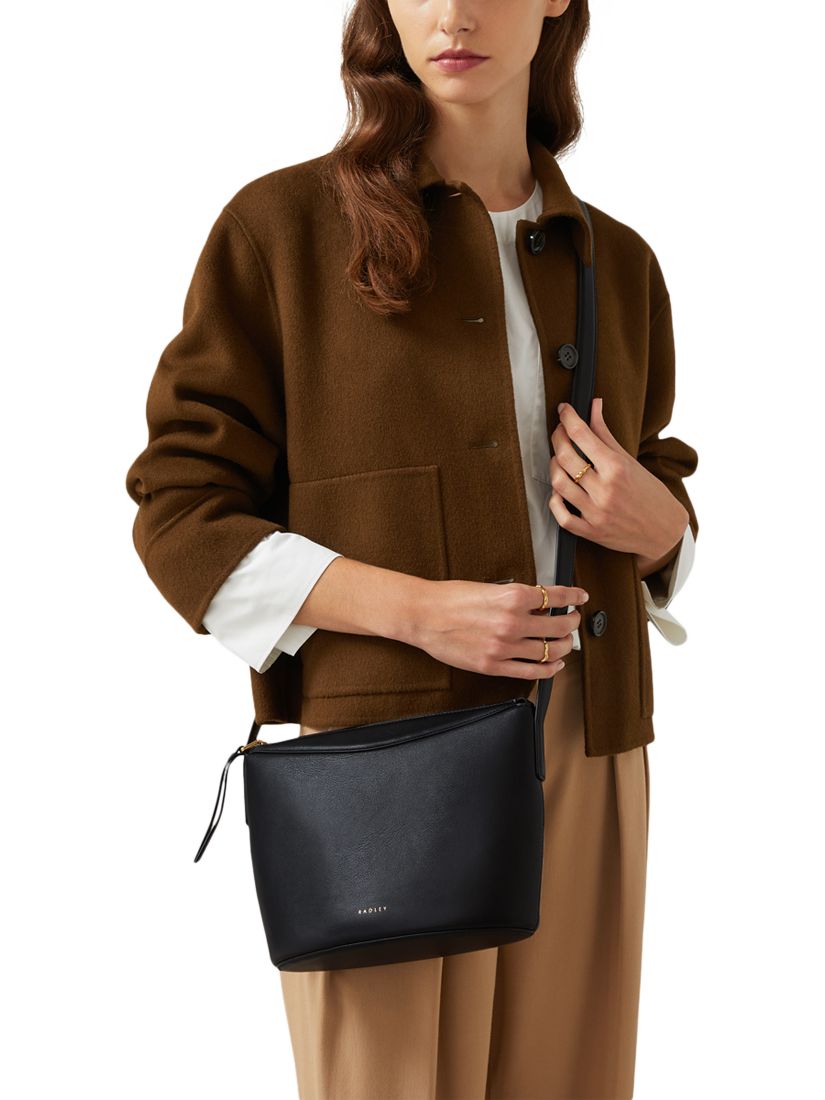 Product image 4 of 7, which shows Radley The Kensal Leather Small Zip Top Crossbody Bag, Black