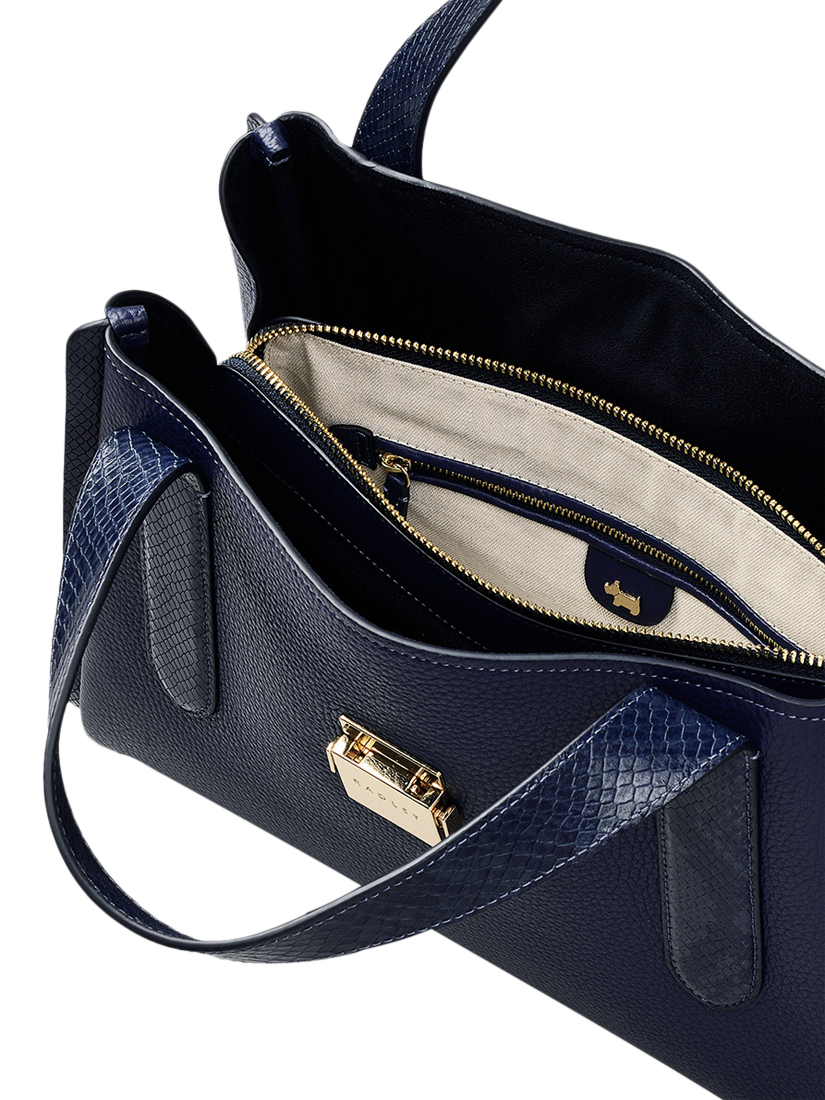Product image 3 of 6, which shows Radley Sloane Street Leather Faux Snake Trim Medium Zip-Top Grab Bag, Evenfall