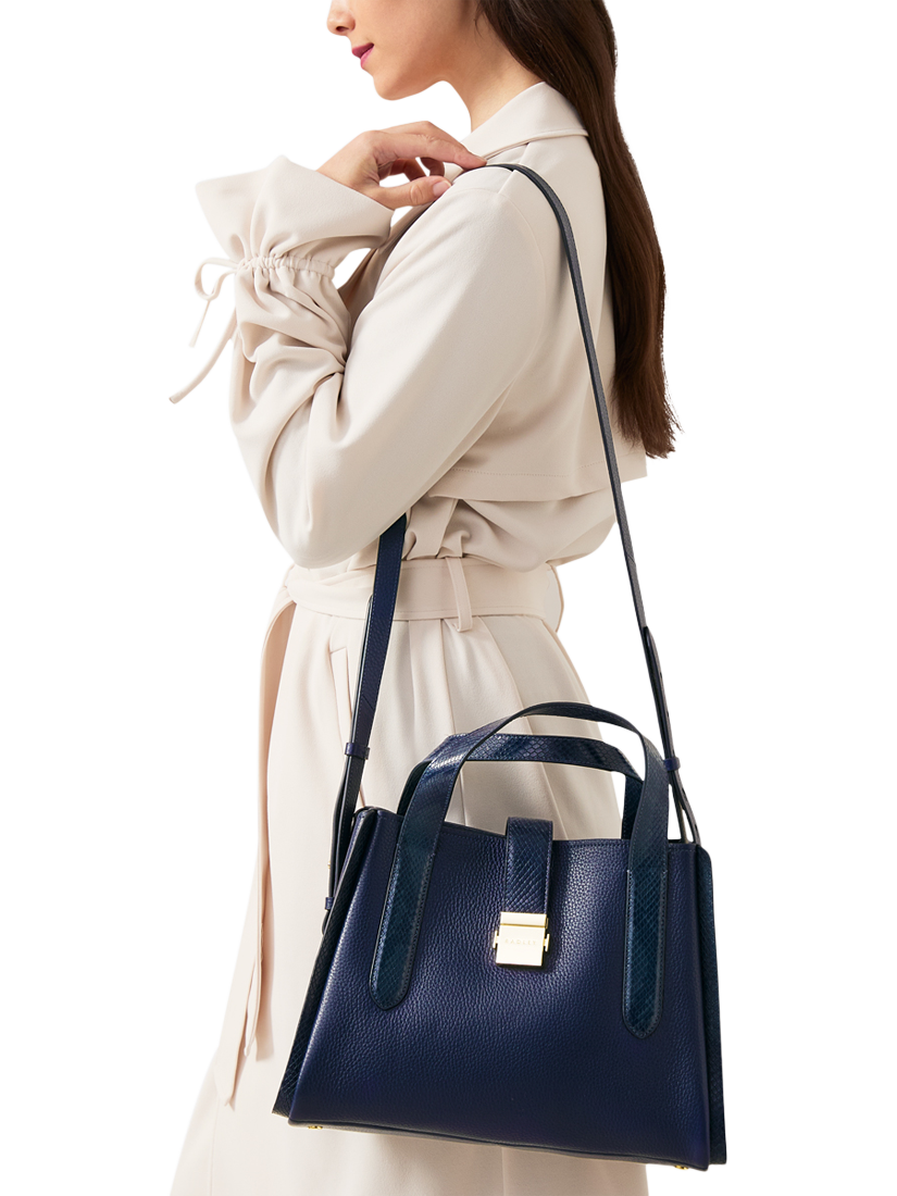 Product image 5 of 6, which shows Radley Sloane Street Leather Faux Snake Trim Medium Zip-Top Grab Bag, Evenfall