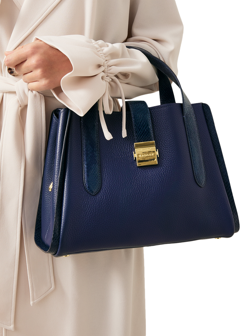 Product image 6 of 6, which shows Radley Sloane Street Leather Faux Snake Trim Medium Zip-Top Grab Bag, Evenfall