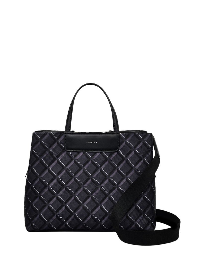 Product image 1 of 6, which shows Radley Southwell Gardens Tonal Geometric Grab Bag, Black