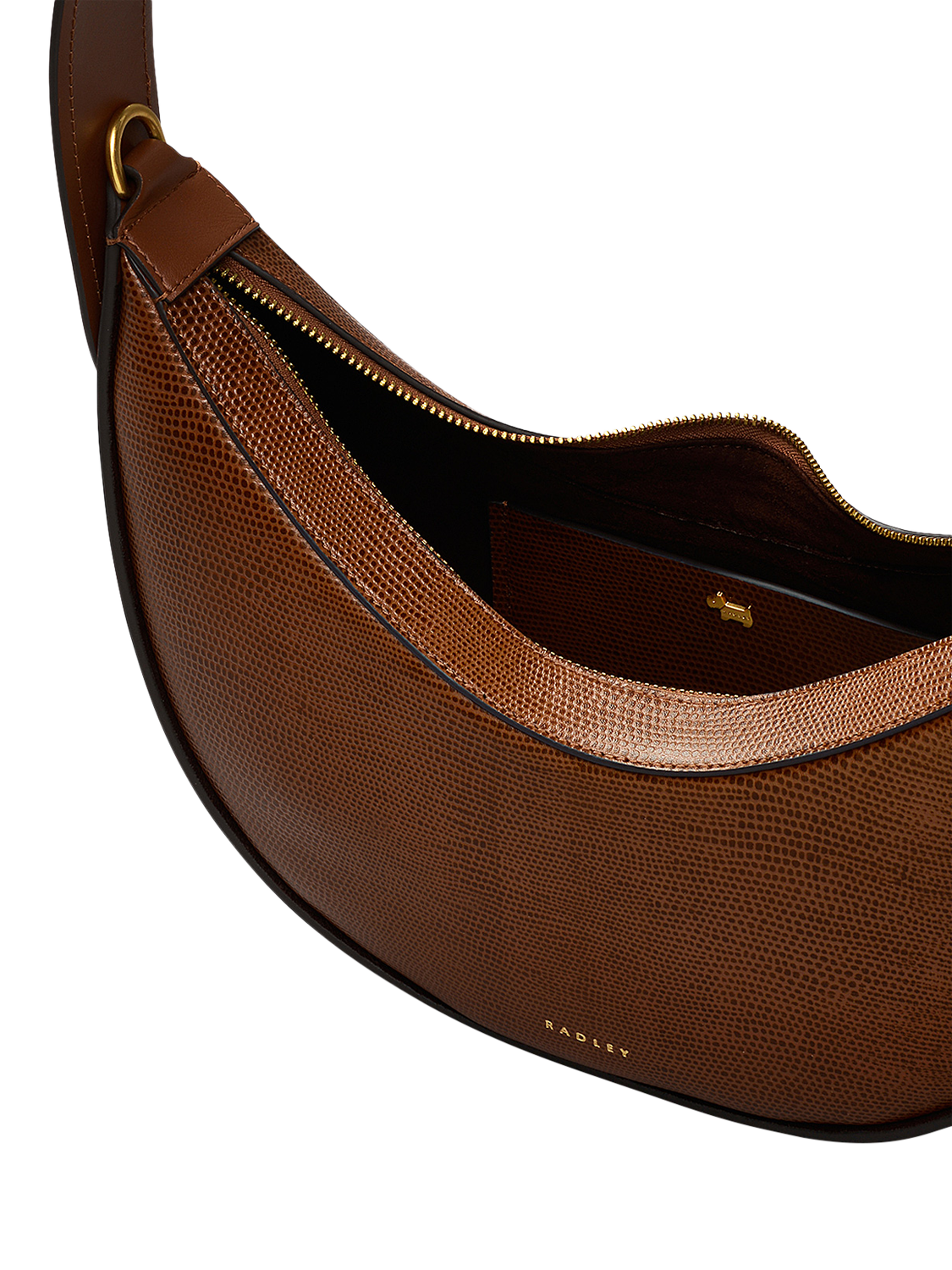 Product image 2 of 6, which shows Radley The Kensal Lizard Effect Leather Small Zip-Top Shoulder Bag, Saddle