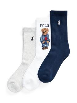 Ralph Lauren Polo Bear Crew Socks, Pack of 3, Whast