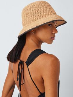 John Lewis Raffia Trim Bucket Hat, Natural, Natural