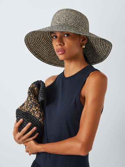 John Lewis Wide Brim Plaited Hat, Black, Black