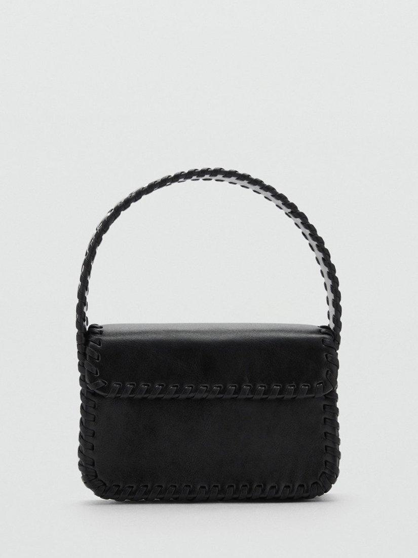 Product image 1 of 5, which shows Mango Baby Tonal Stitch Studded Flapover Bag, Black
